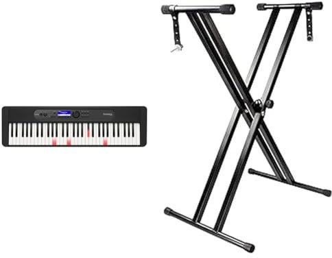 Casio LK-S450 CASIOTONE Top Leuchttastenkeyboard mit 61 anschlagdynamischen Tasten, schwarz & Rockjam Double Bracked Einstellbarer Tastaturständer mit Verriegelungsbändern