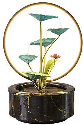 Fontaine de Table Fontaine d'eau d'intérieur à 5 étages en feuille de lotus Fontaine de table Cascade de relaxation for décoration de chambre LED avec lumière de scène ronde jaune chaud Fontaine Zen d