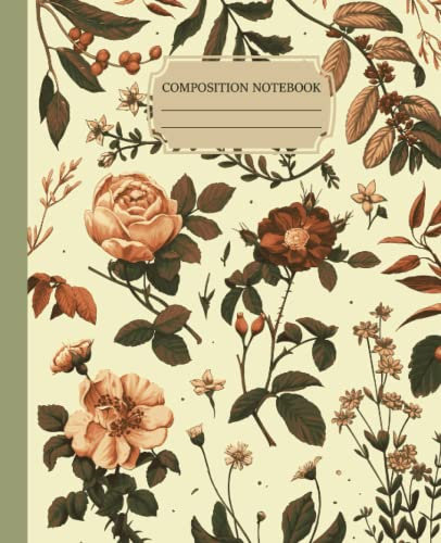 Composition Notebook College Ruled: Peach Vintage Flower Botanical Illustration | Floral Boho Cottagecore Aesthetic Journal for School, College, or Work
