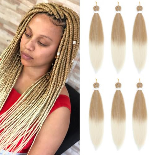 FLWAL Pre-Stretched Braiding Hair Ombre 26 Inch Synthetic Fibre 6 Packs Professional Kanekalon EZ Braids Yaki Texture Crochet Twist Braids (T27-613)