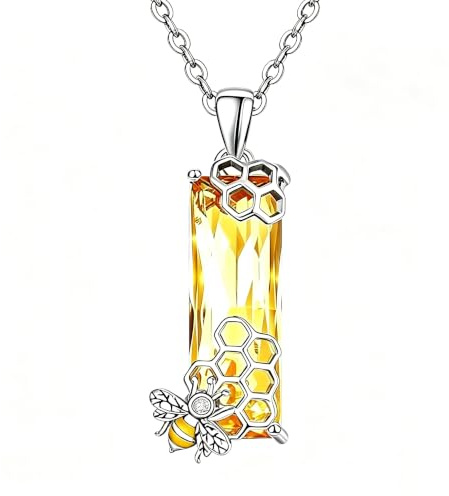 AENEAS Bienen-Halskette, 925er-Sterlingsilber, Honigbienen-Anhänger, Citrin, Kristall, Bienenschmuck, Geschenke für Liebhaber, Sterlingsilber, kein Edelstein, 20