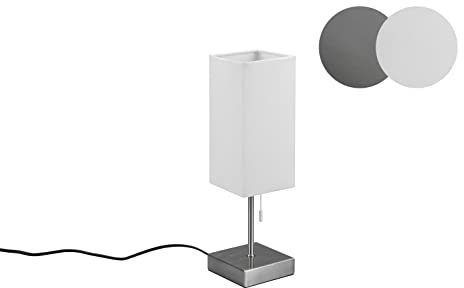 lightling Tischleuchte Oskar mit Fuß aus nickel matt Metall, Stoffschirm weiß, USB und USB-C Ladefunktion, Zugschalter, exkl. 1 x E27 max. 25W, ø 10 cm, Höhe 35 cm