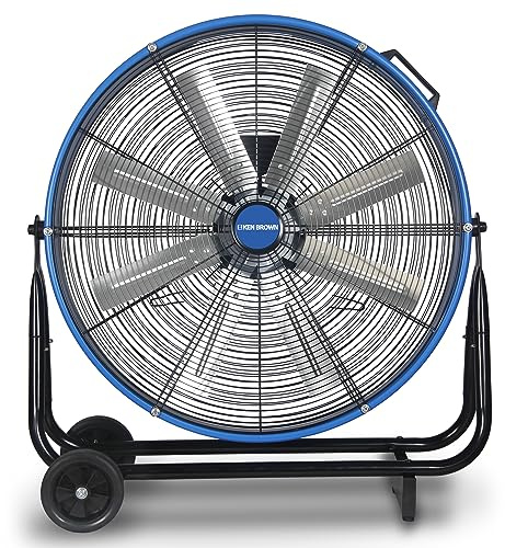 KEN BROWN 24 Inch Metal Floor Drum Fan Blue, 8 Blades, 3 Speeds, High Velocity 9500 CFM, 360 Degree Adjustable Tilt, Heavy Duty Industrial Fans for Shops, Warehouses, Workshops, Garages, Gyms, Barns