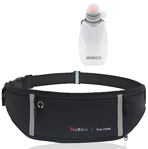 Mobico Laufgürtel für Handy - Lauftasche Jogging, Hüfttasche, Sportgürtel, Running Belt zum Joggen, Laufen, Sport, Fitness - passend für alle Smartphones (Black+Bottle)