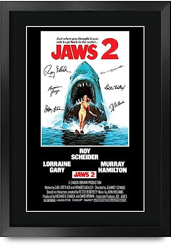 HWC Trading FR A3 Jaws 2 Geschenke Geduckter Poster Signiertes Autogramm Foto für Fans von Film Memorabilien - A3 Gerahmt