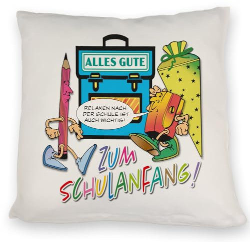 speecheese Alles Gute zum Schulanfang Kissen mit lustigen Schulmotiven schönes DekoKissen als Geschenk für Schüler und Vorschulkinder die Sich auf die Schule freuen Einschulung