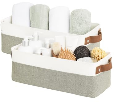 StorageWorks Fabric Bedroom Storage Basket, Green & White, 2-Pack | Storage Baskets for Shelves and Bedroom, Toy and Towel Storage for Bathroom and Nursery, Storage Organisers for Clothes