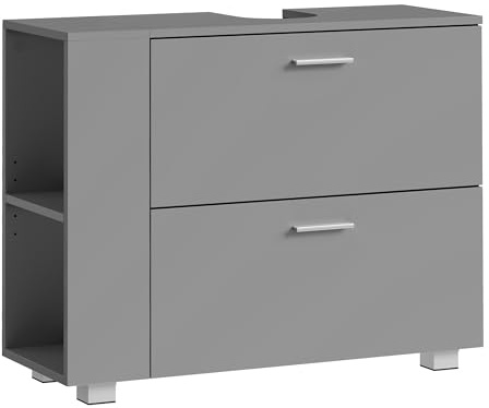 VASAGLE Mobile per lavandino, scomparti aperti su un lato, intercambiabile a destra o a sinistra, grande apertura per sifoni, 30 x 80 x 64 cm, grigio tortora BBK502G01