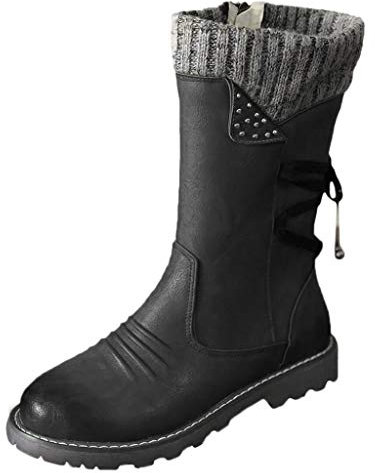 Damen Stiefeletten Modisch Hohe Stiefel mit Quadrat Heels Comfort Lackleder Anziehen Frauen Ankle Boots Bootie Winter Stiefel Damen Schuhe Stiefelette Knöchel Schuhe Worker Boots Schneestiefel a591