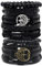 EGOINA Leder Armband für Herren Punk Leder 8-10 Stücke Geflochtene Manschette Armband Holzperlen Totenkopf Metall Lederarmband
