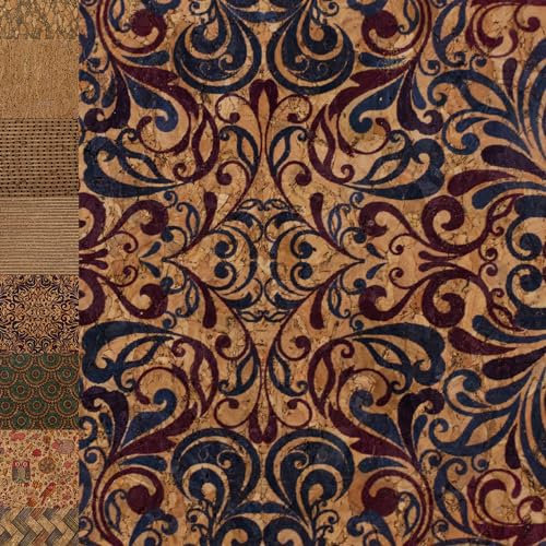 MAGAM-Stoffe Kork Stoff zum nähen Basteln Möbel bedruckt gold natur Meterware 50cm (Ornamente)