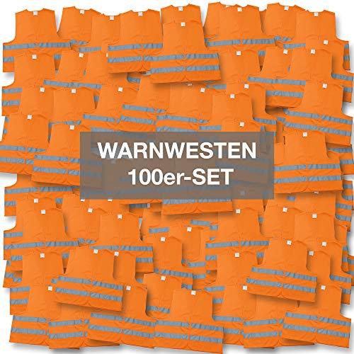 4business 100 x Kfz Warnweste orange EN ISO 20471 Klasse 2 für Erwachsene Unisize TÜV-geprüft waschbar
