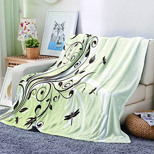 EHOMERY Manta Personalizada Cobija Sofa Manta Sofa Verano Blanco Colcha Multiusos Libélula Planta Manta Aire Acondicionado Mantas Decorativas Suaves Y Cómodas Verde 100x70cm