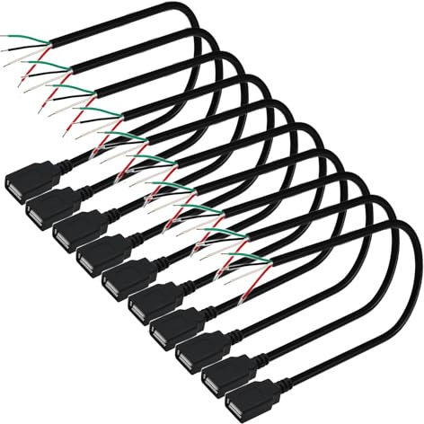 RUNCCI-YUN 10Pcs Connettore femmina USB,connettore usb a saldare,Spina USB Cavo nudo a 4 pin cavo Pigtail fai da per Riparazione sostitutiva fai-da-te (30cm)