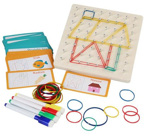 Samuliy Large Nail Board Puzzle | Peg Puzzles Puzzle Board | Brain Teaser Educational Toys, STEM Puzzle with Elastic Bands, Wooden Nail Board Preschool Learning Activities