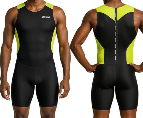 Wixen Men's Performance Triathlon Suit Sleeveless Tri Suit Padded Quick Dry Run Swim Bike, Green, XXL