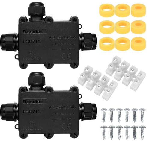 2 Pcs IP68 Waterproof Junction Box Outdoor, 3 Way Outdoor Electrical Cable Connectors, Waterproof Electrical Junction Box for 5-15MM Diameter Cable Connection Wire Connectors, Black
