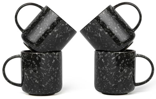 GIROFLIER Ceramic Large Coffee Mug Set of 4, 15oz - Microwavable, Ceramic Coffee Cups With Big Handle. Cups for Latte, Hot Tea, Cappuccino, Mocha. Microwave Safe (Midnight)