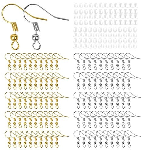 Naapesi DIY Earring Making Kit - 50 Gold and 50 Silver Hypoallergenic Hooks With 100 Clear Rubber Backs - Jewelry Making Supplies for Crafting