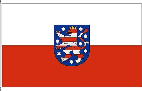 KÖNIGSBANNER Fahnenmast Fahnen XXL - Thüringen Fahne 120x200cm - 100% deutsche Produktion - Inkl. Fahnen Befestigung - Doppelt gesäumt, stabiles Gurtband + 3 Kunststoff-Karabinerhaken