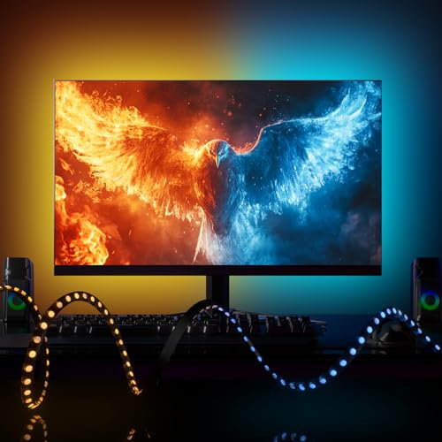 YIKEMJERP Gaming-Hintergrundbeleuchtung, 1,6 m lange, farblich abgestimmte Software, synchronisierte LED-Streifen mit 48,3-86,4 cm (19-34 Zoll) Display, für PC, Beleuchtung