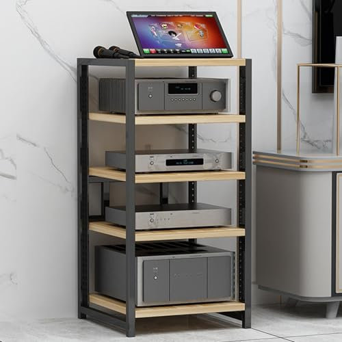 LYXWGRZD 5-stufiger Audio Rack HiFi Regal, Phonoschrank mit verstellbaren Regalen, Record Player Stand, Open-Air-Design, Plattenspieler Regal for Zuhause/Büro/Theater(Wood Color)