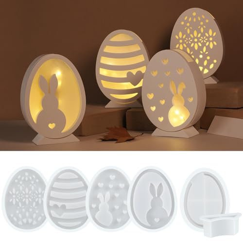 QIGHLIS Silikonformen Gießformen Ostern, 6 Stück Silikonform Ostern Set, gießformen silikon Ostern Hase, Silikonform Osterei, Gipsformen zum Gießen, für Handwerk und Gips Gießen (D)
