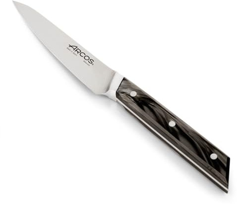 Arcos Serie Eclipse - Cuchillo Mondador - Hoja de Acero Inoxidable Forjado con Filo Seda Plus de 100 mm - Pulido Brillo Especial - Mango Acrílico - Color Negro