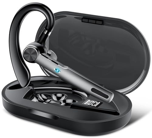 Qecnato Auricolare Bluetooth Singolo, Conversazione in HD CVC 8.0 Auricolare V5.3, Auricolari Bluetooth con Doppio ENC Mic, Cuffie Con Scatola di Ricarica, Nero pure