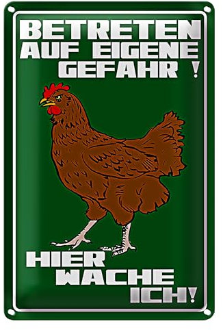 Warnschild Huhn | Betreten auf eigene Gefahr | Hier wache ich! – Perfekt für Garten & Hof | Grün mit Huhn-Motiv | 20 cm x 30 cm