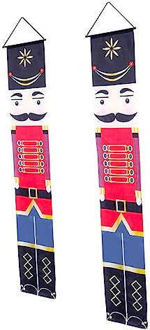 Cabilock 2 Pieces Nutcracker Soldier Decor Christmas Party Bunting Door Banner Xmas Decorations for Indoor Outdoor