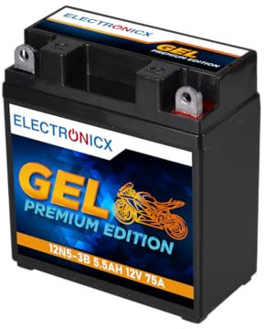 Electronicx YB5L-B GEL Motorradbatterie 12V 5.5Ah 75A/EN – Wartungsfrei, Langlebig, Hohe Startkraft – Perfekt für Roller & Motorräder – Ersetzt 50512 CB5L-B 12N5.5-3B