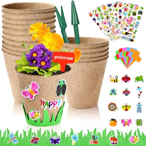 Herefun 15 Piezas Macetas Biodegradables, Maceta de Semillas de Fibra Biodegradable, Semilleros Germinacion para Plántulas Sembrado con 50 Etiquetas para Plantas para Jardín Semillas y Trasplantes