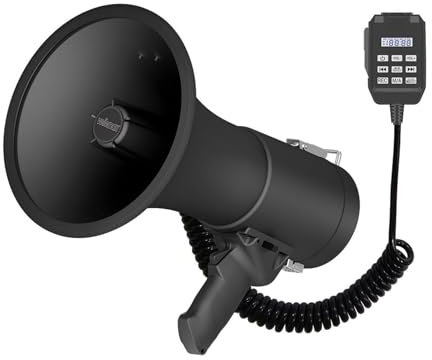 Velleman Leistungsstarkes 50-W-Megafon mit eingebauter Sirene, 700 Sekunden Aufnahme, Lautstärkeregelung, Bluetooth, Handmikrofon und USB-Anschluss, Reichweite: max. 1200 m, matt schwarz