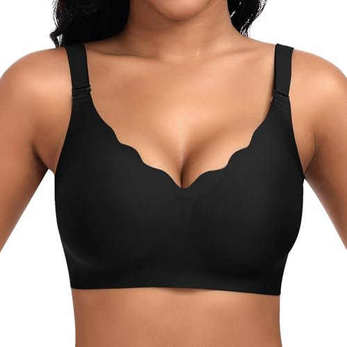 Jiuday BH Damen ohne Bügel Große Brüste Nahtloser Push Up BH Soft Bequemer Seamless Bra T Shirt Bügelloser Gepolstert Klassische Bralette (Schwarz,3XL)