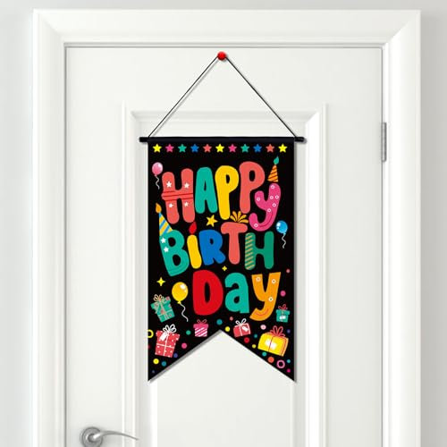 Tinoaly Happy Birthday Sign, Colorful Door Banner Decor, 50x30cm/19.7x12 Inch, Oxford Cloth, Rope Mount, Perfect for Indoor/Outdoor Birthday Parties