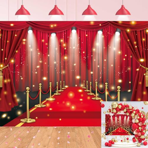Roter Teppich-Hintergrund, Filmabend, Filmsterne, Glitzer, Party, roter Vorhang, Dekor, Foto-Hintergrund, VIP, Modenschau, Abschlussball, Abschlussfeier, Hochzeit, Geburtstag, Party-Zubehör