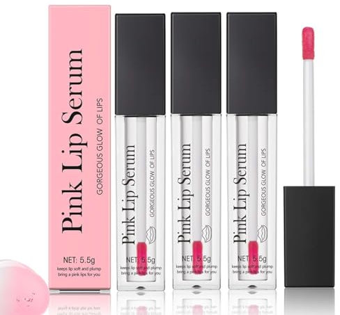 Pink Lip Serum Plumper,Color Changing Lip Gloss,Pink Lip Serum,Hydrating Pink Lip Plumper,Effektiv Nähre & Schützen Lippen,Hydrating Lip Stain for Women,Sie Charmantes Rosa Gloss (3PC Pink, 3PC)