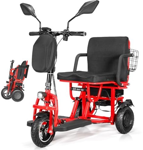 Elektromobil Klappbar,Mobilitätsroller Mit 3 Rädern,Faltbares Elektromobil für Senioren,Elektroroller mit Sitz Erwachsene,Elektrischer Rollstuhl Kommt Mit Korb Und Ladegerät (Rot)