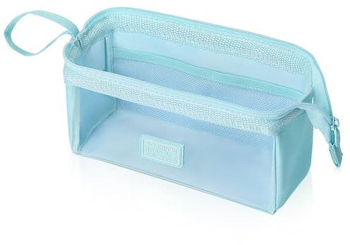iSuperb Federtasche Mäppchen 7 Farben, Transparentes Stifteetui aus Oxford & TPU (22×11×9cm) für Schule, Büro & Make-up (Blau)