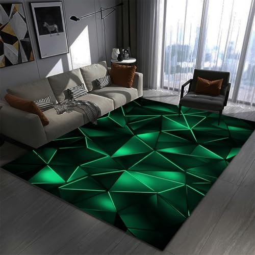 PEIHUODAN 3D Vision Geometrie Muster Gamer Gaming Teppich Jungenzimmer Kinderzimmer rutschfeste Unterseite Weiche Junge Teenager PC Gaming Zimmer Anime Cooles Dekor (Grün,140x200cm)