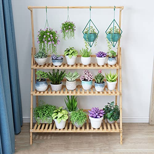 JFUNANQH Étagère à Plantes en Bambou à 3 Niveaux pour l'intérieur et l'extérieur, échelle Pliante pour la Maison, Le Jardin, la terrasse, Le Balcon