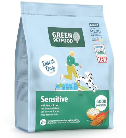 Green Petfood InsectDog Sensitive | 900 g | Adult | Hundefutter trocken | Insekten ( Monoprotein ) & Reis | Premium Trockenfutter für ausgewachsene sensible Hunde | weizenfrei | German Quality