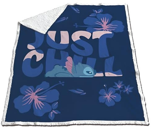Aymax Disney Lilo & Stitch Kuscheldecke „Just Chill“ – Flauschige Coral-Fleece-Decke mit tropischem Design – 130 × 170 cm