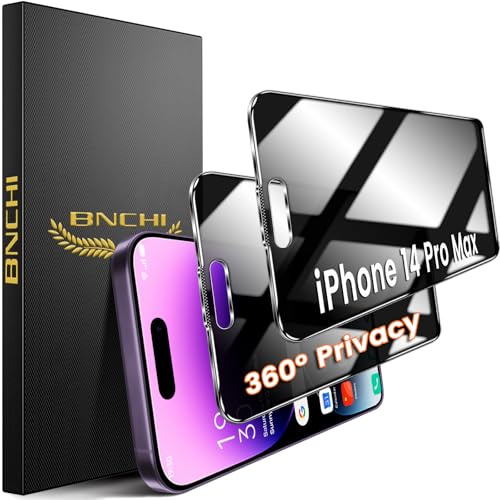 BNCHI 2 Stück 360° Privacy Schutzfolie für iPhone 14 Pro Max für Panzerglas Sichtschutz, 4 Way Blickschutz Panzer Folie Glas, 9H Full Screen Displayschutz Folie, Anti Fingerabdruck, Bläschenfrei