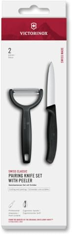 Victorinox Swiss Classic paring Knife and Peeler, 2-Piece, Extra Sharp Blade, for Fruit and Vegetables, Stainless Steel, Black
