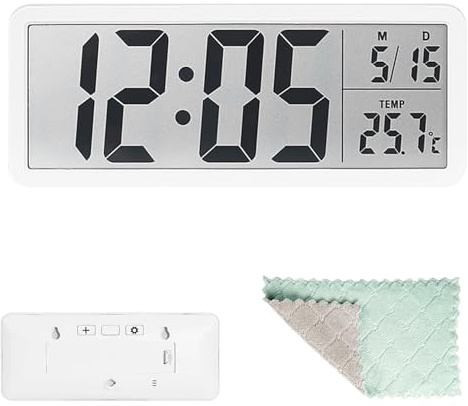 Digitale Wanduhr Batteriebetrieben - Modern Wanduhr Digitaluhr mit 12/24HR, Tischuhr mit Temperaturanzeige Alarmen, Wecker Digital für Kinderzimmer, Wohnzimmer, Schlafzimmer, Schreibtisch (Weiß)