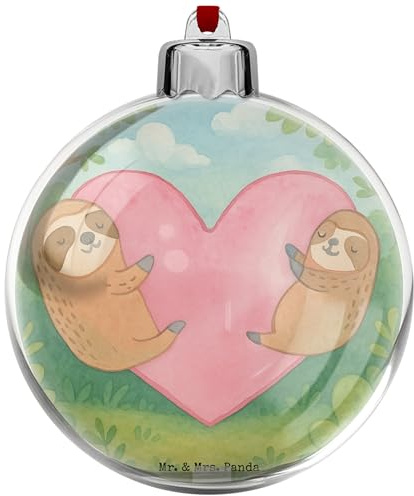 Mr. & Mrs. Panda christbaumkugel Faultiere Herz Design - Geschenk, Valentinstag, Kunststoff Weihnachtskugel, Christbaum anhänger, Hochzeitstag, Hocheitstag, christbaumkugeln, Mitbringsel, für Frauen