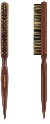 GranNaturals Hard Bristle Teasing Hair Brush for Women - Stiff Slick Back Comb with Rat Tail Pick for Hair Sectioning Used for Edge Control, Backcombing, Smoothing, Styling Fine Hair to Create Volume