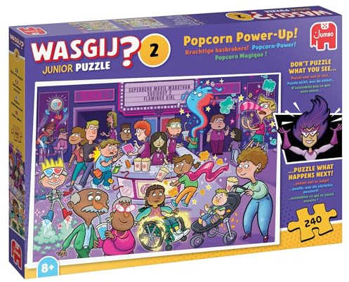 Wasgij Junior 2, Popcorn Power‑Up – 240‑Teiliges Kinderpuzzle | Lustige, Farbenfrohe & Knifflige Puzzles für Kinder – Hergestellt aus FSC-zertifizierte Karton – Für Jungen & Mädchen ab 8 +